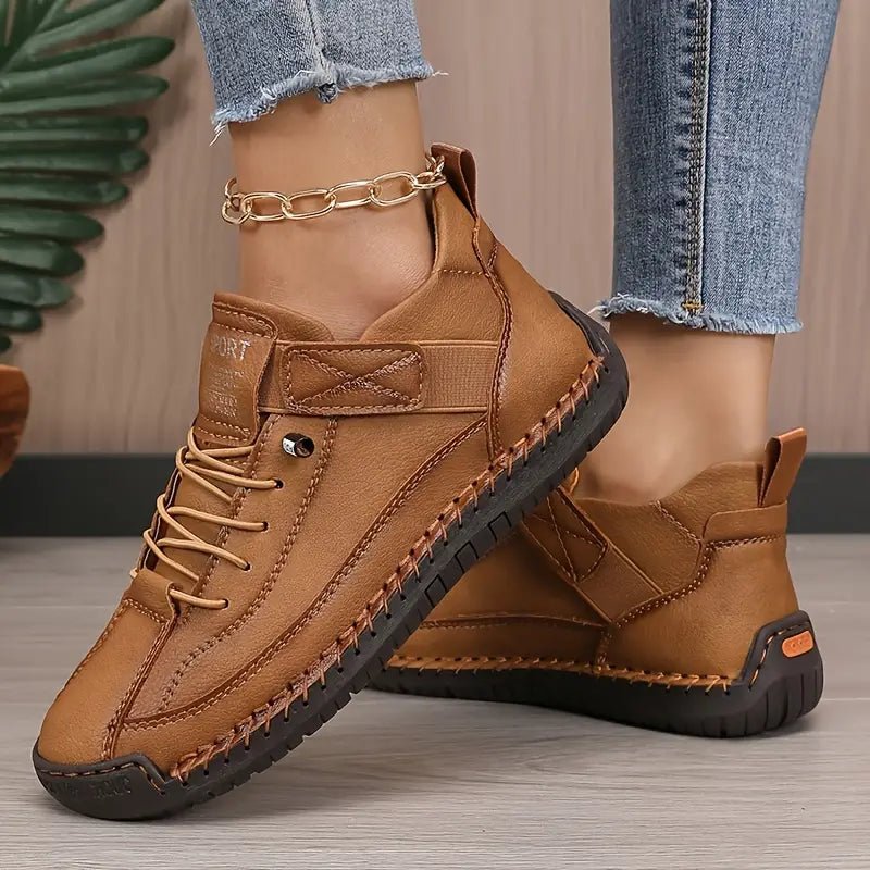Leather Womens Walking Sneakers, Cushioned Arch Support