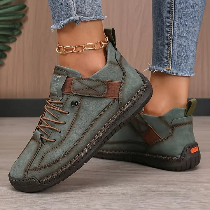 Leather Womens Walking Sneakers, Cushioned Arch Support