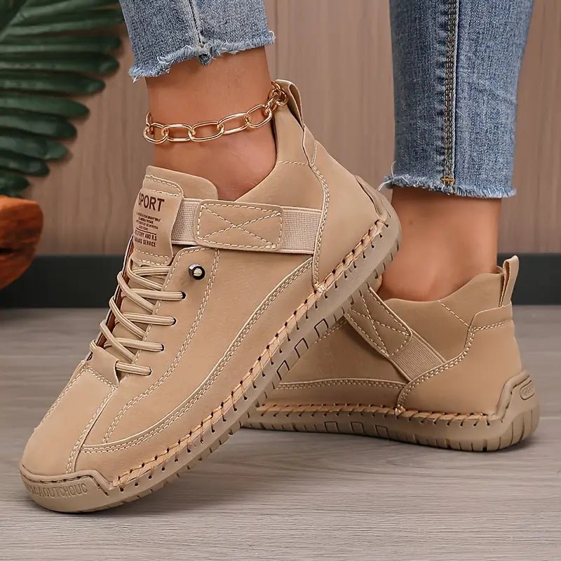 Leather Womens Walking Sneakers, Cushioned Arch Support