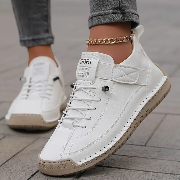 Leather Womens Walking Sneakers, Cushioned Arch Support
