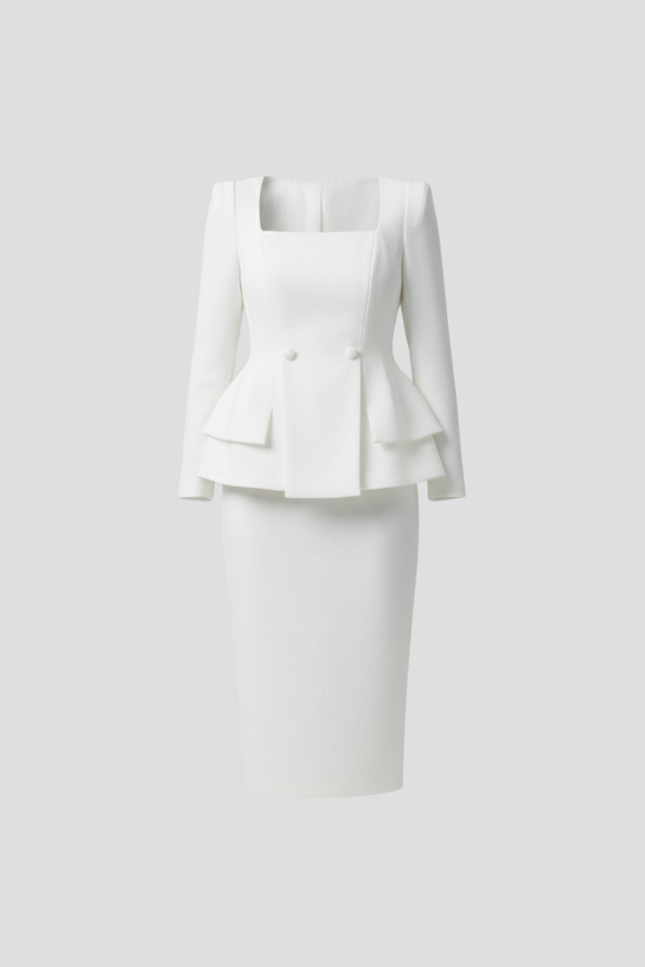 Square-Neck Blazer &amp; Straight Womens Skirt Suit Set