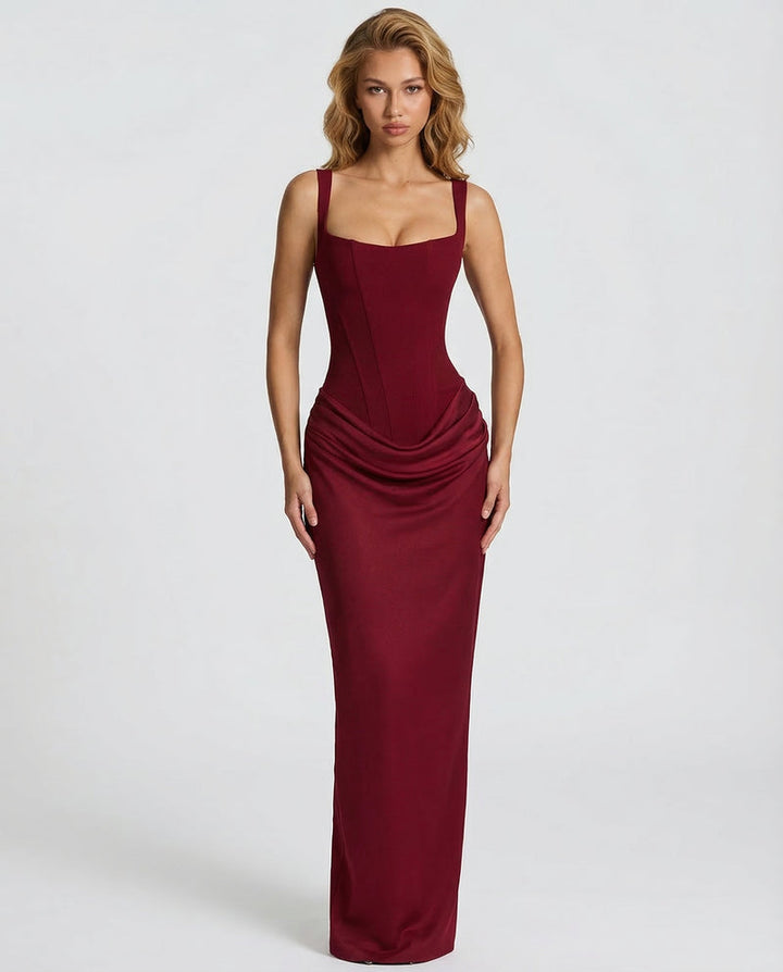 Corset-Bodice Draped Womens Maxi Dress, Formal Mermaid
