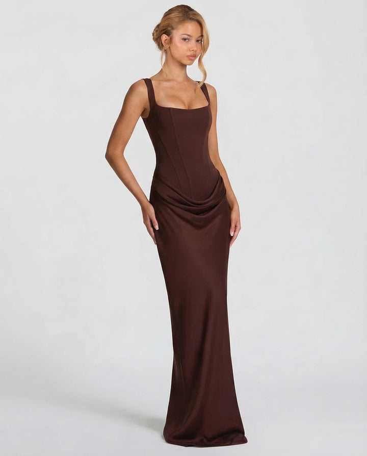 Corset-Bodice Draped Womens Maxi Dress, Formal Mermaid