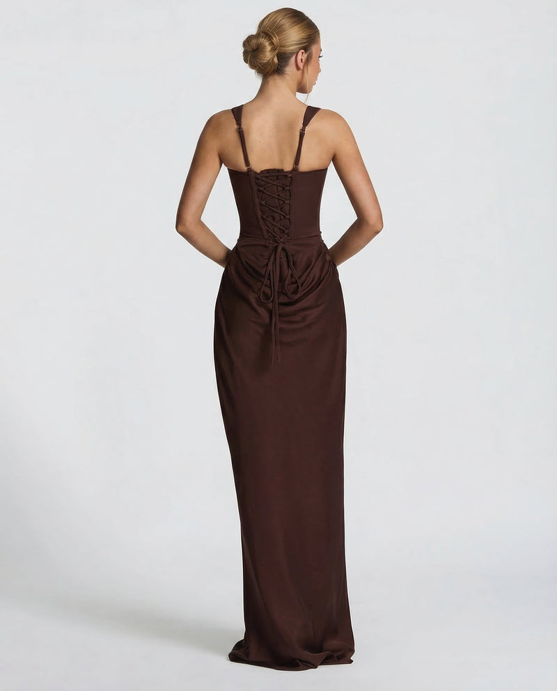 Corset-Bodice Draped Womens Maxi Dress, Formal Mermaid