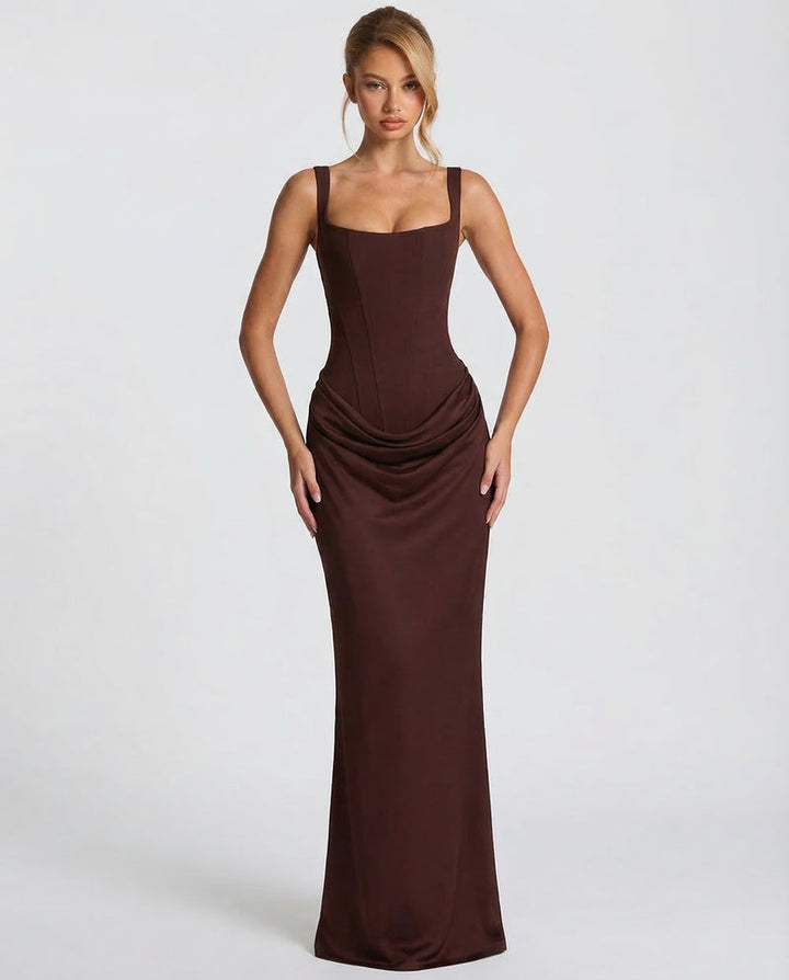 Corset-Bodice Draped Womens Maxi Dress, Formal Mermaid