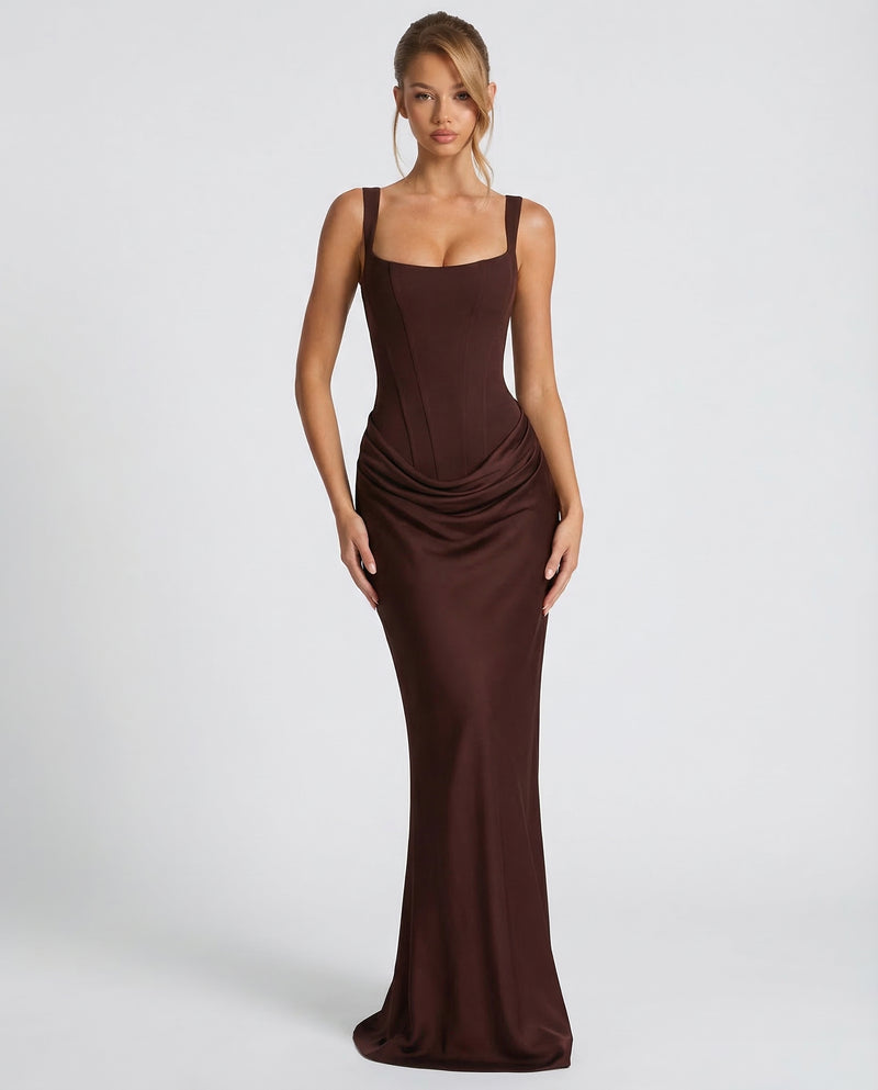 Corset-Bodice Draped Womens Maxi Dress, Formal Mermaid