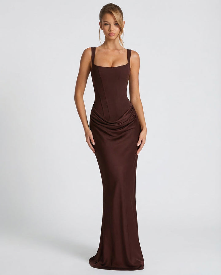 Corset-Bodice Draped Womens Maxi Dress, Formal Mermaid