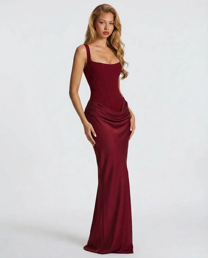 Corset-Bodice Draped Womens Maxi Dress, Formal Mermaid
