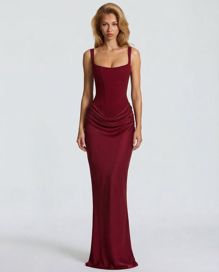 Corset-Bodice Draped Womens Maxi Dress, Formal Mermaid