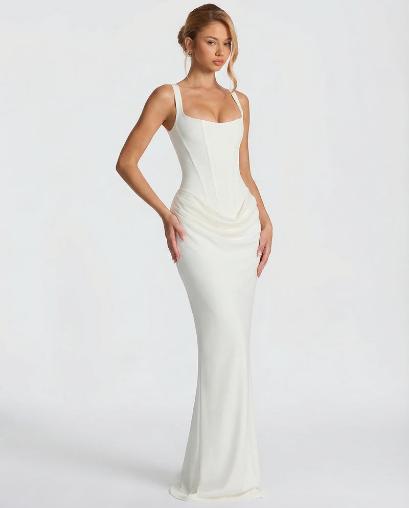 Corset-Bodice Draped Womens Maxi Dress, Formal Mermaid