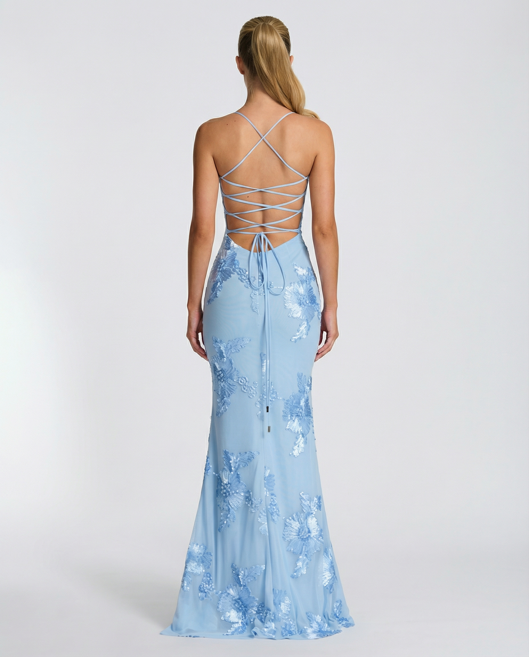 Floral Appliqué Womens Mermaid Maxi Dress, Formal Prom