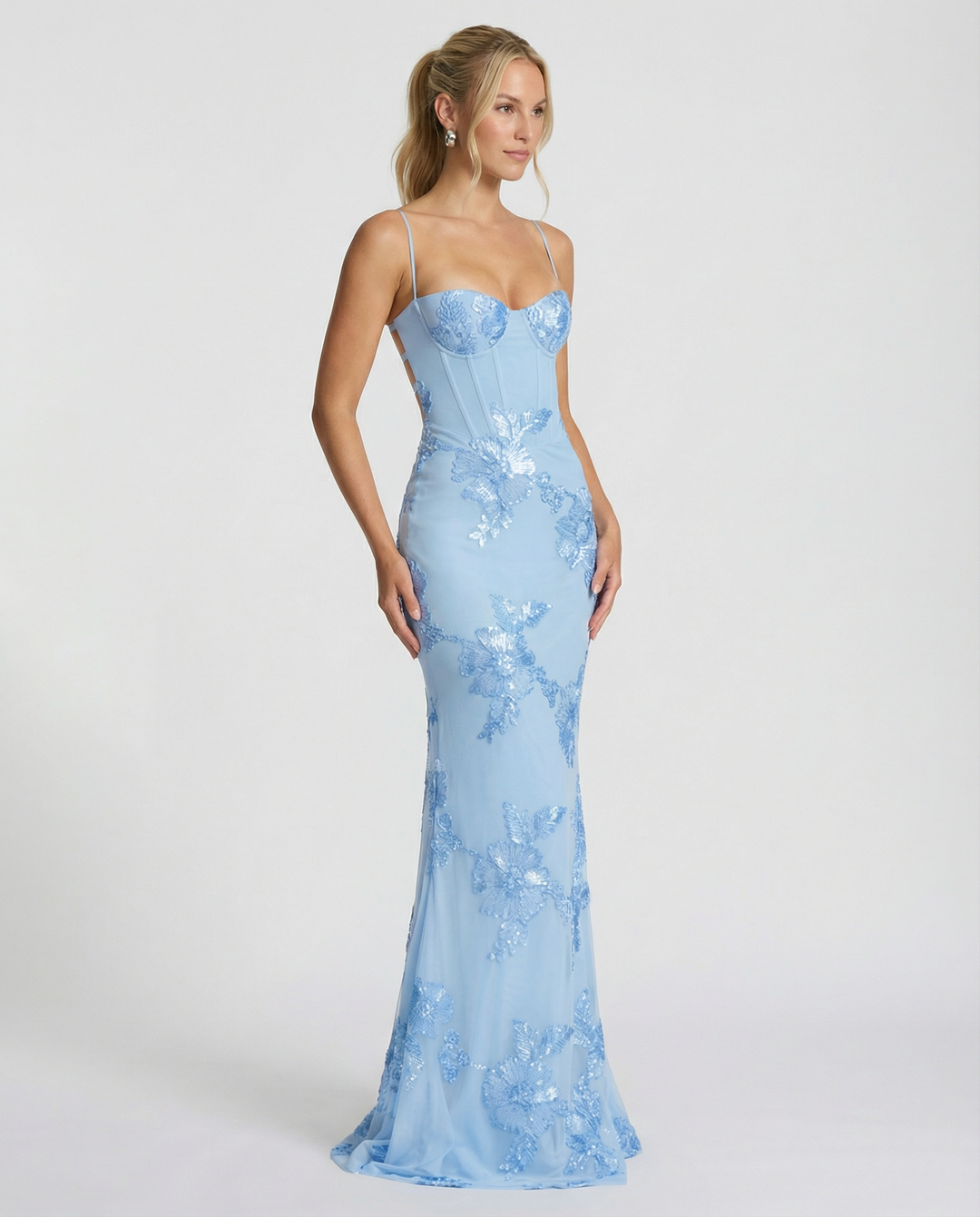 Floral Appliqué Womens Mermaid Maxi Dress, Formal Prom