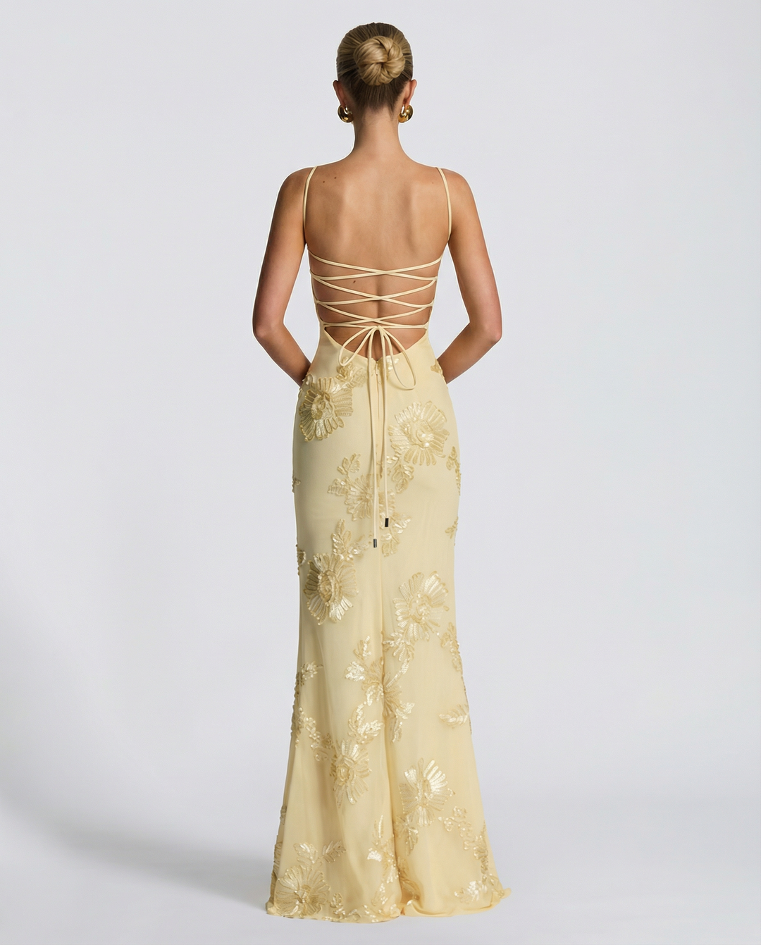 Floral Appliqué Womens Mermaid Maxi Dress, Formal Prom