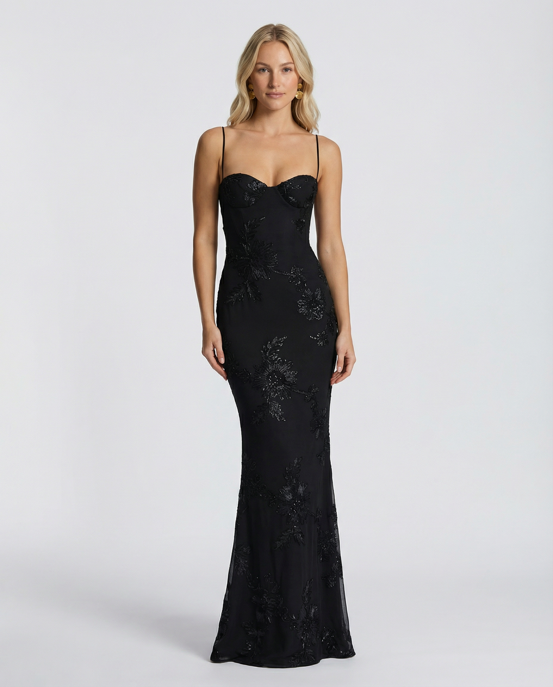 Floral Appliqué Womens Mermaid Maxi Dress, Formal Prom