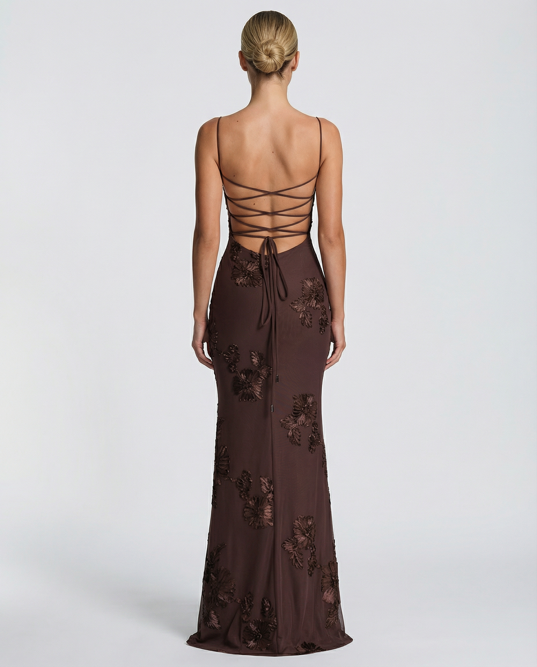 Floral Appliqué Womens Mermaid Maxi Dress, Formal Prom