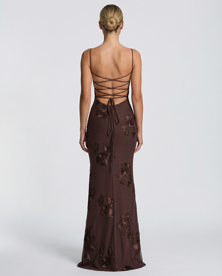 Floral Appliqué Womens Mermaid Maxi Dress, Formal Prom