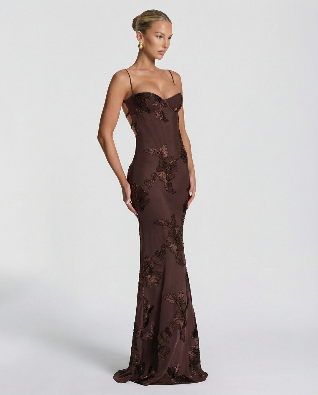 Floral Appliqué Womens Mermaid Maxi Dress, Formal Prom