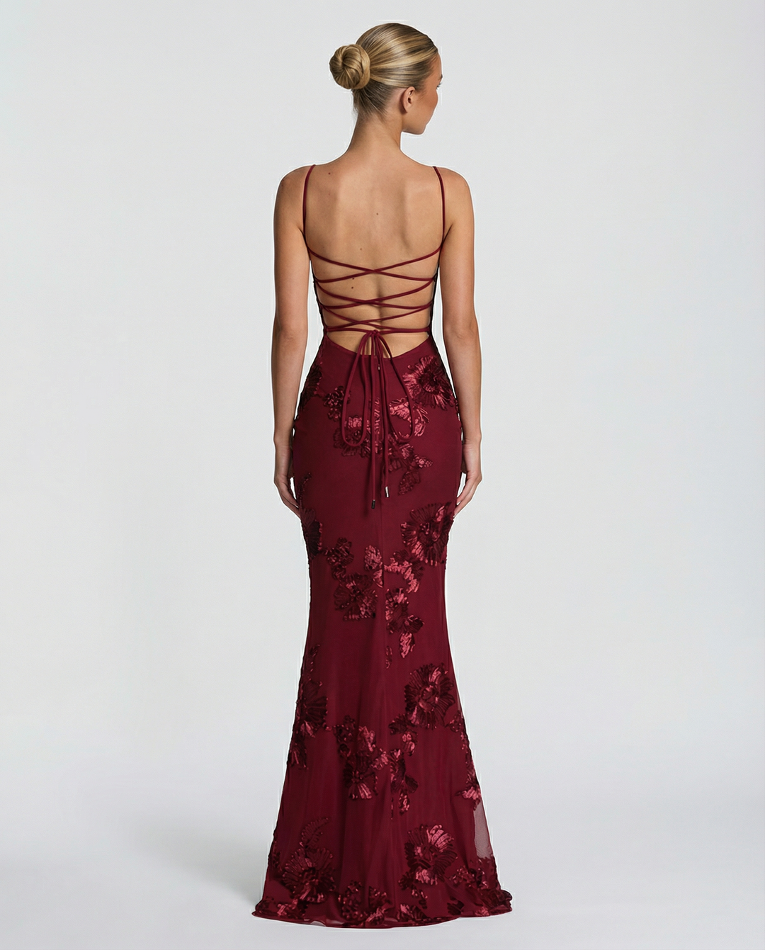 Floral Appliqué Womens Mermaid Maxi Dress, Formal Prom