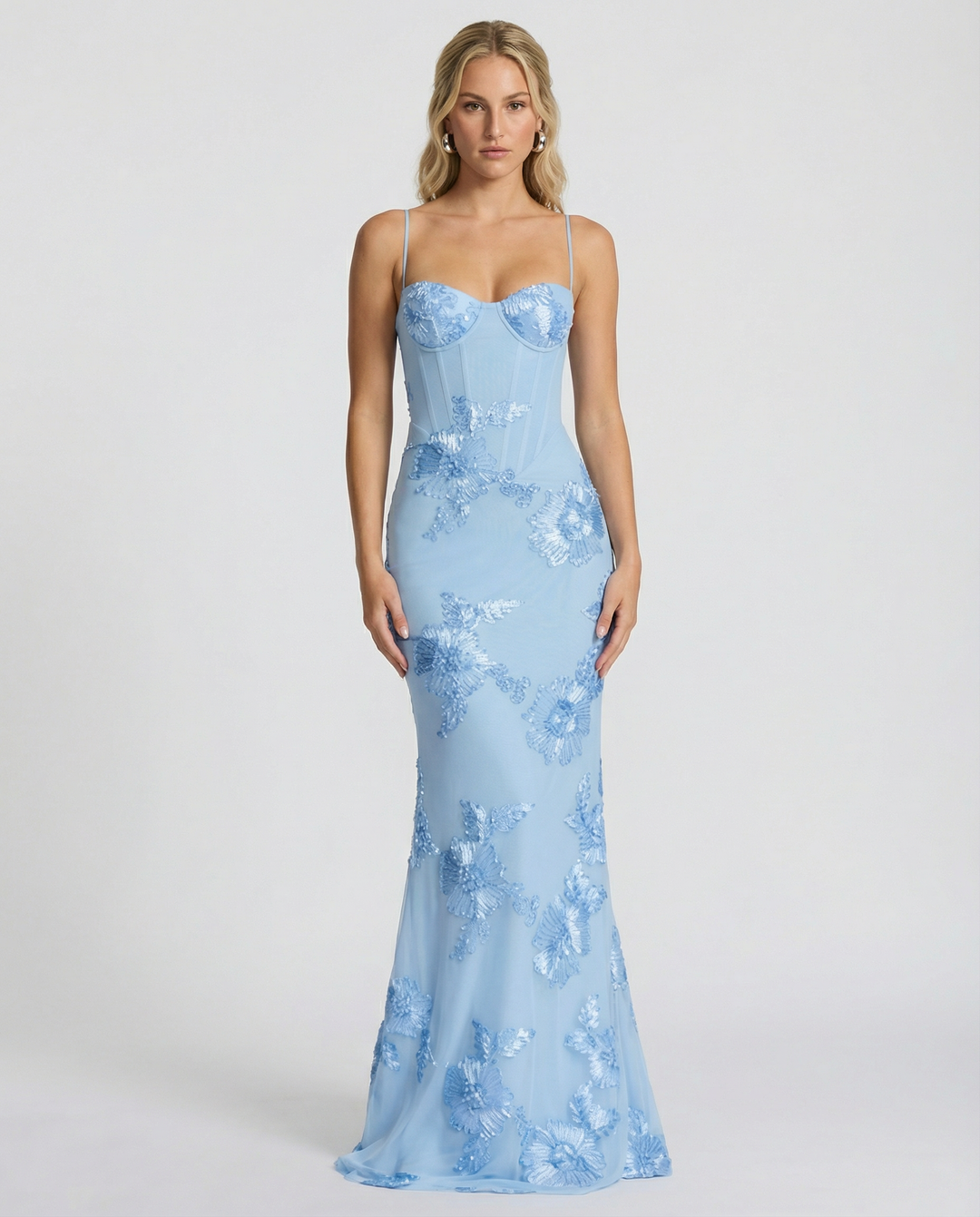 Floral Appliqué Womens Mermaid Maxi Dress, Formal Prom