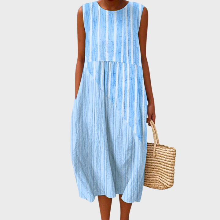 Plaid Sleeveless Womens Midi Dress in Breathable Linen