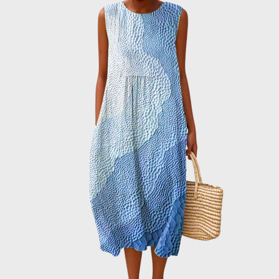 Plaid Sleeveless Womens Midi Dress in Breathable Linen