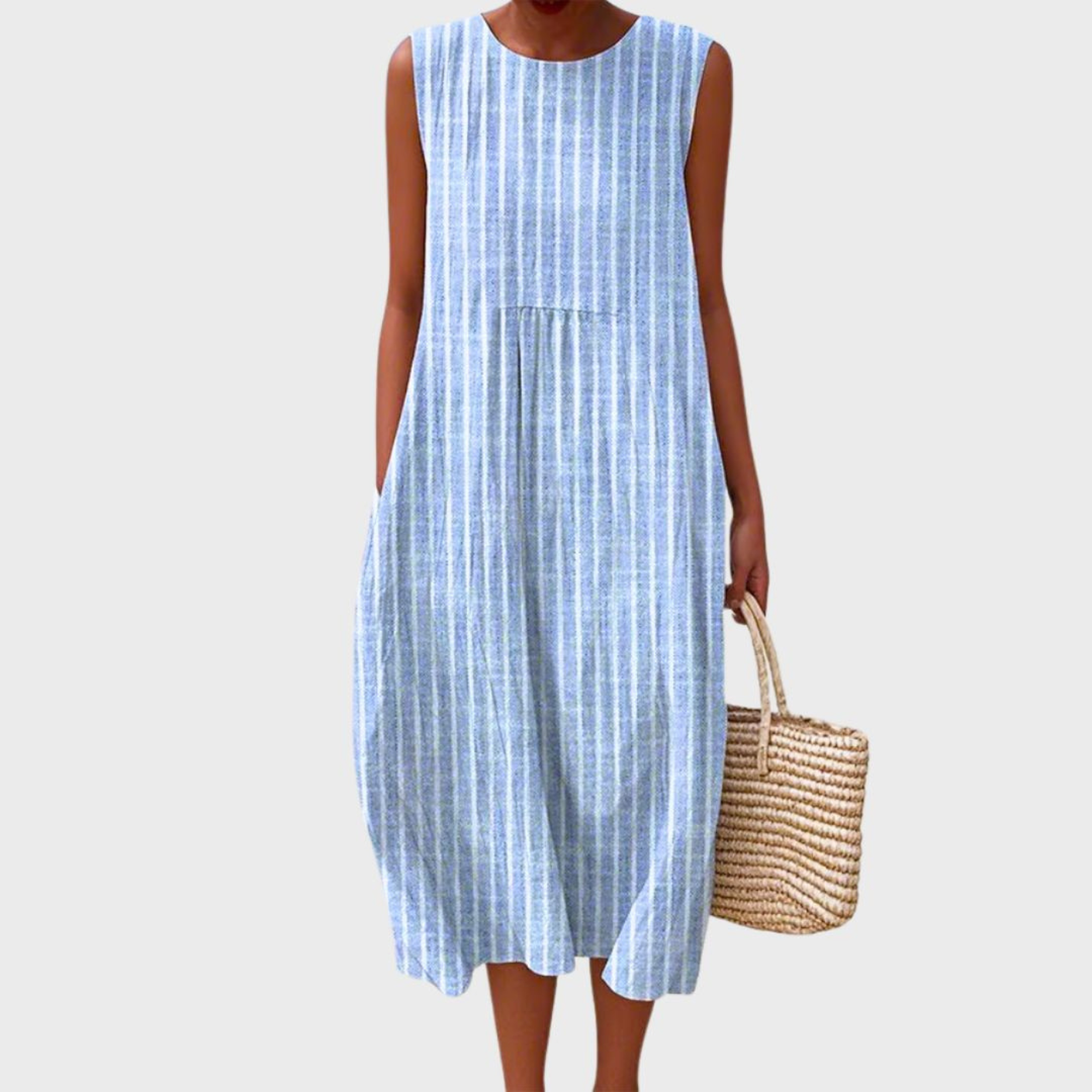 Plaid Sleeveless Womens Midi Dress in Breathable Linen