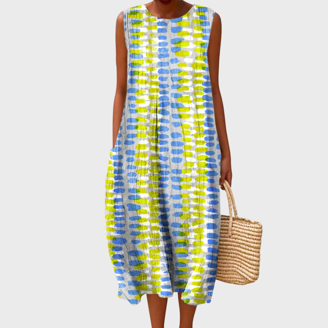 Plaid Sleeveless Womens Midi Dress in Breathable Linen