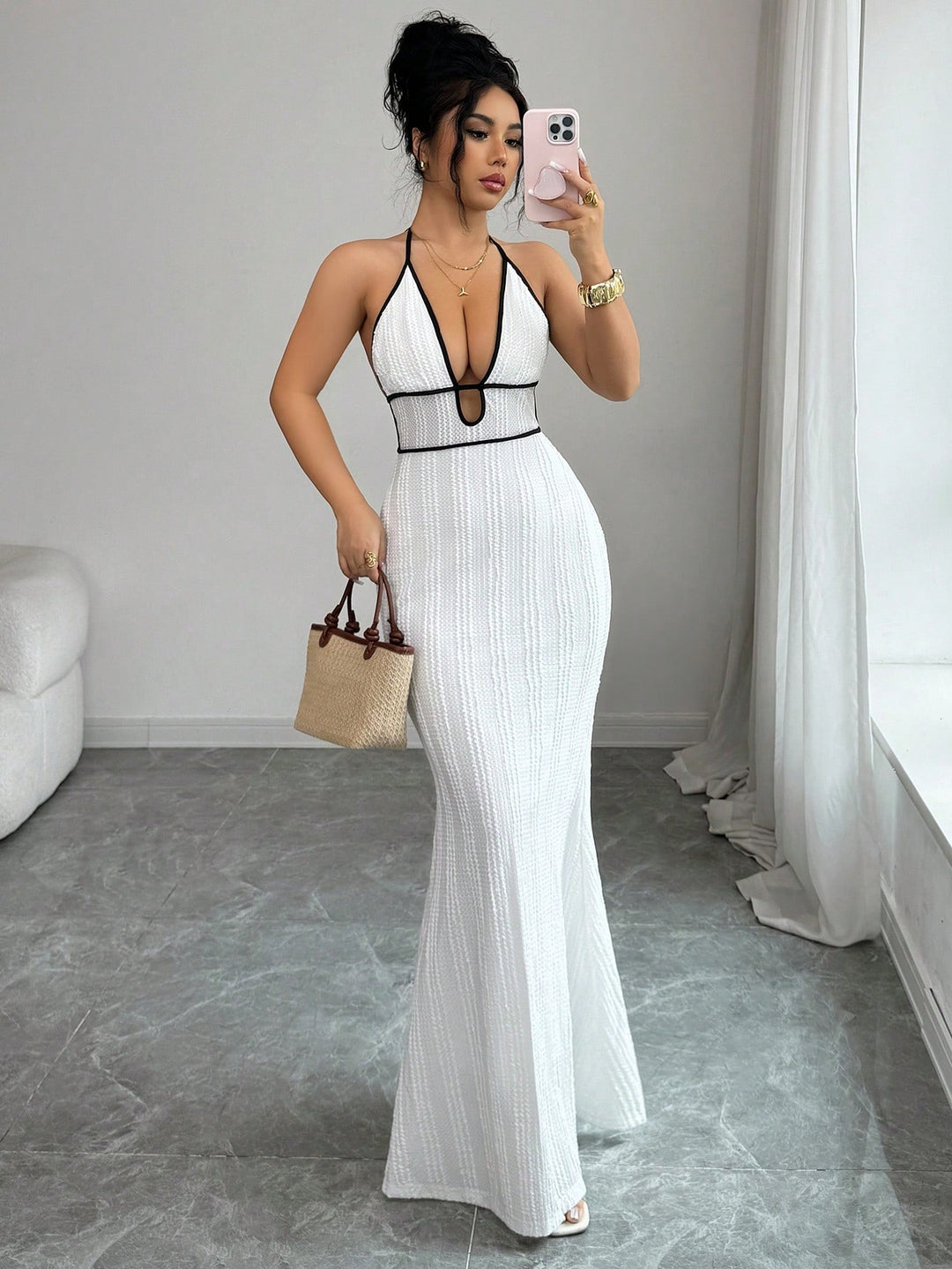 Textured Bodycon Womens Cami Maxi Dress, Date Night