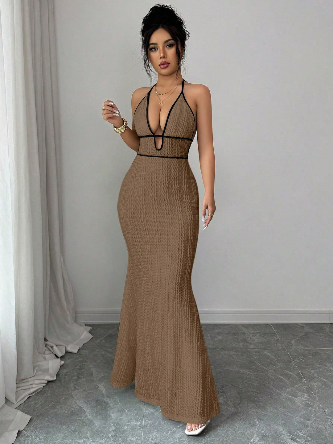 Textured Bodycon Womens Cami Maxi Dress, Date Night