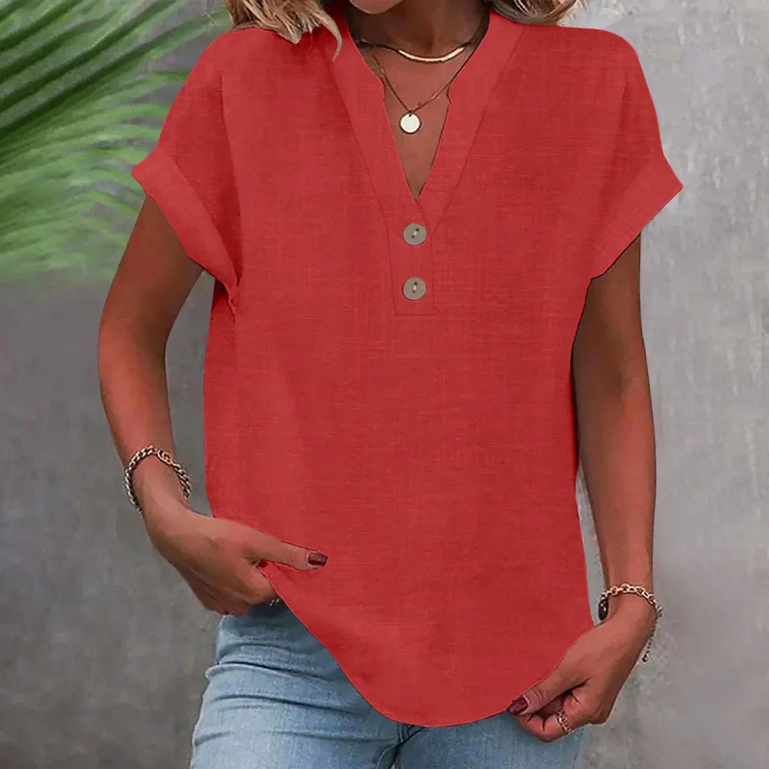 Linen V-Neck Womens Top, Relaxed Breathable Summer