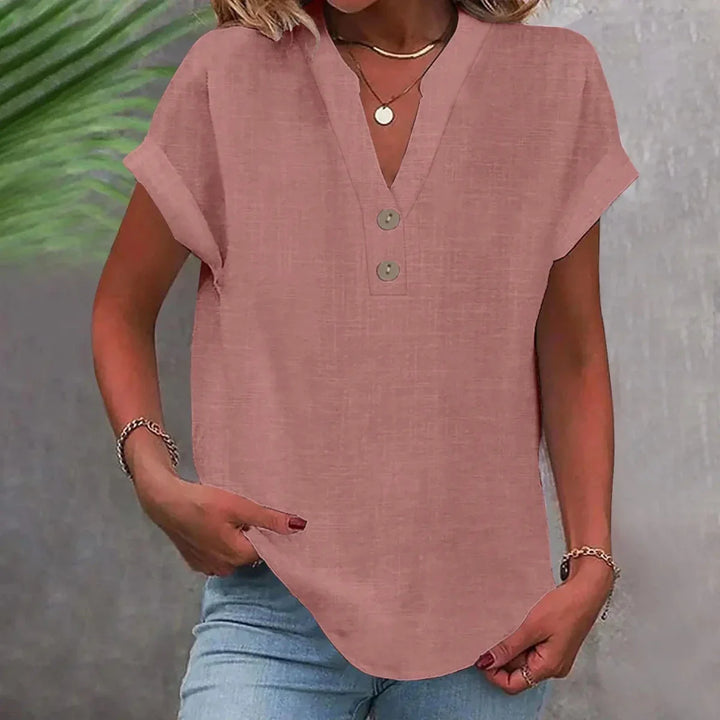 Linen V-Neck Womens Top, Relaxed Breathable Summer