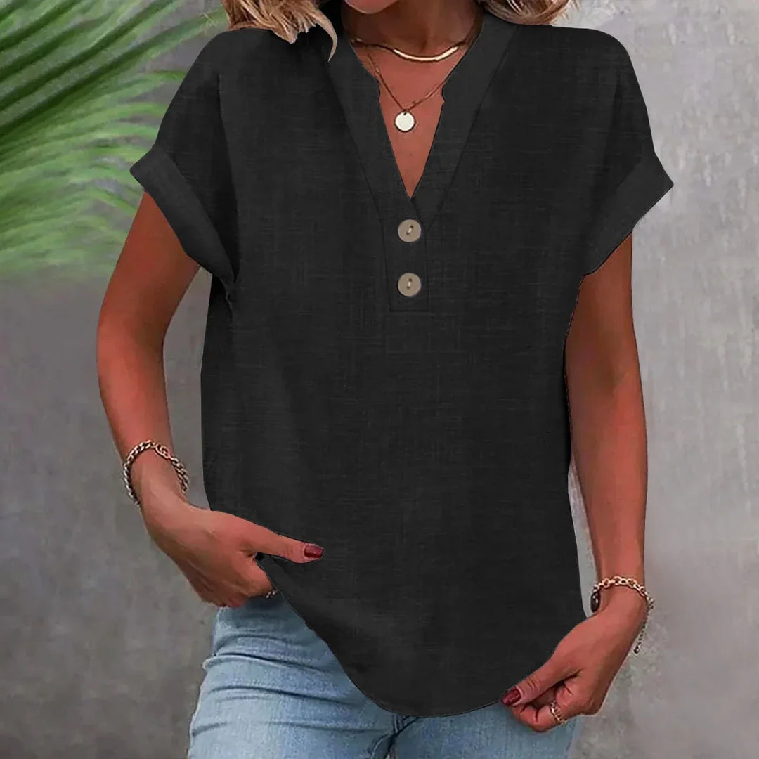 Linen V-Neck Womens Top, Relaxed Breathable Summer