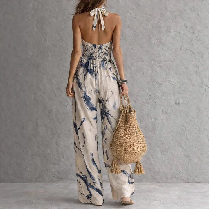 Halter High-Waist Womens Maxi Dress, Flowing Printed