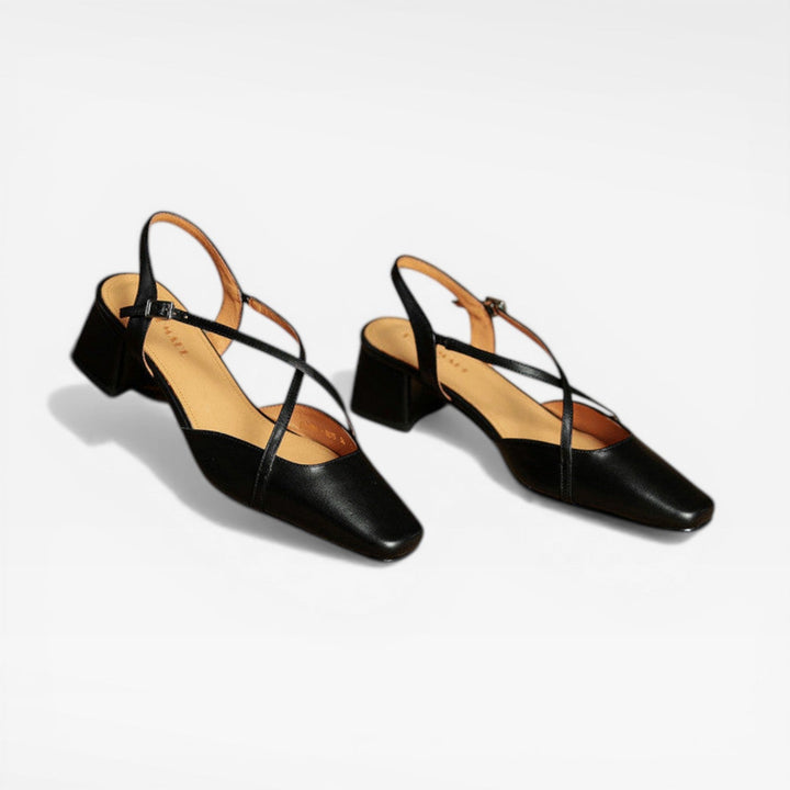 Leather Block-Heel Closed-Toe Womens Slingbacks, Buckle