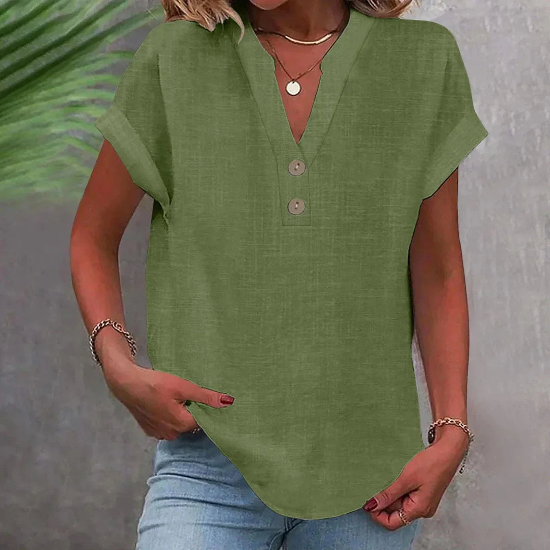 Linen V-Neck Womens Top, Relaxed Breathable Summer