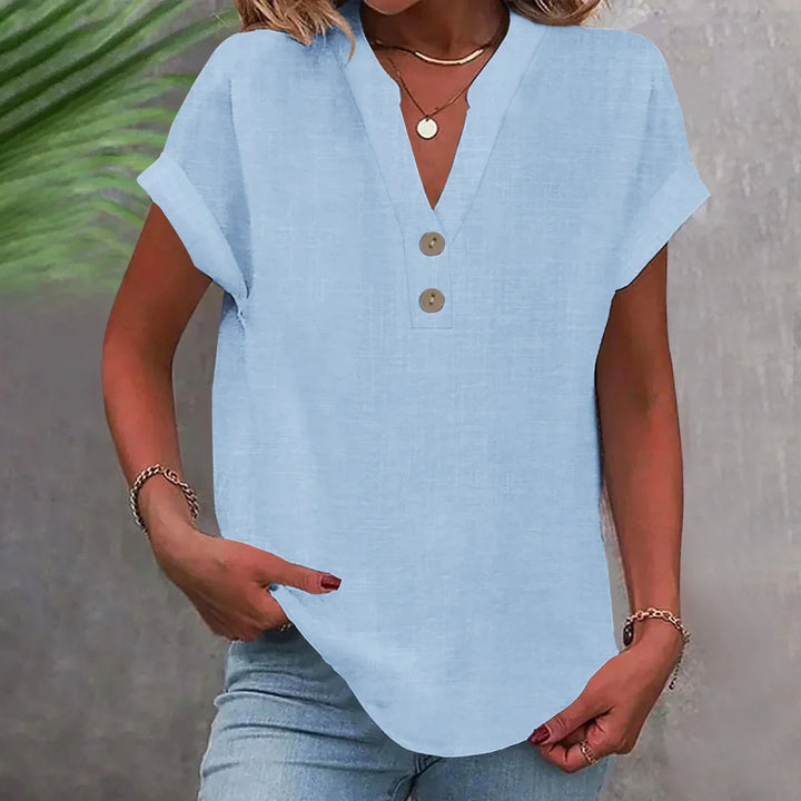 Linen V-Neck Womens Top, Relaxed Breathable Summer