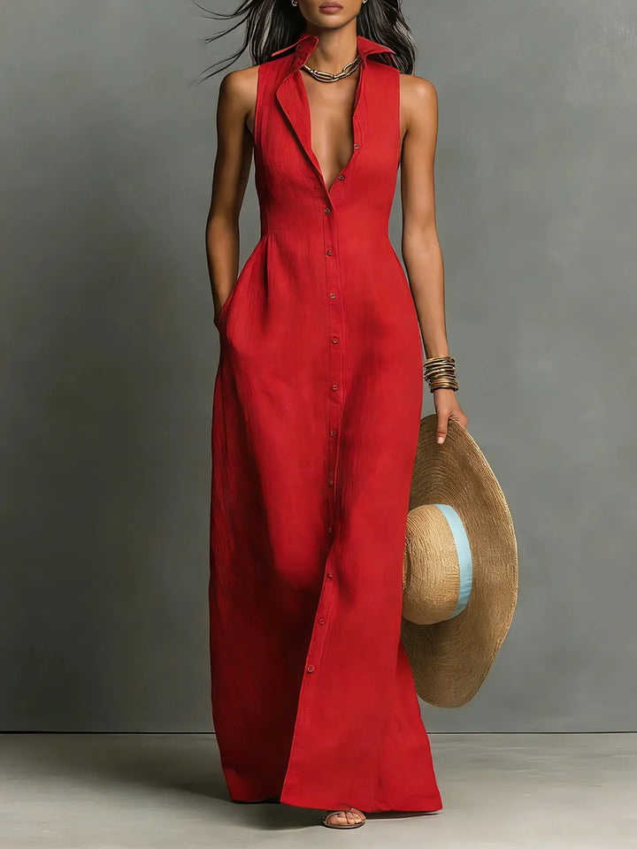 Sleeveless Tailored Lapel Womens Shirt Dress, Fitted