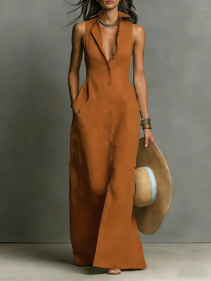 Sleeveless Tailored Lapel Womens Shirt Dress, Fitted