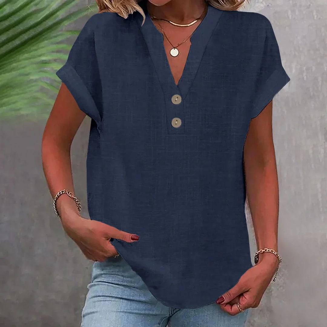 Linen V-Neck Womens Top, Relaxed Breathable Summer