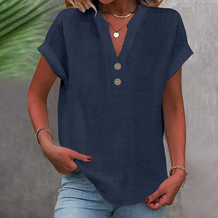 Linen V-Neck Womens Top, Relaxed Breathable Summer
