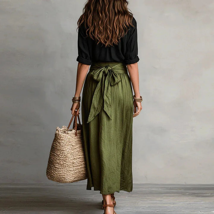 Linen Womens Co-Ord Set, Button-Down Top &amp; Midi Skirt