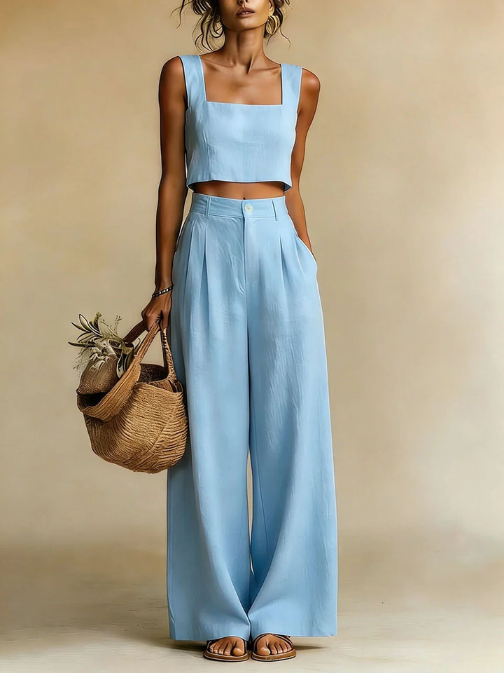 Crop Top &amp; Palazzo Pants Womens Set, Square-Neck
