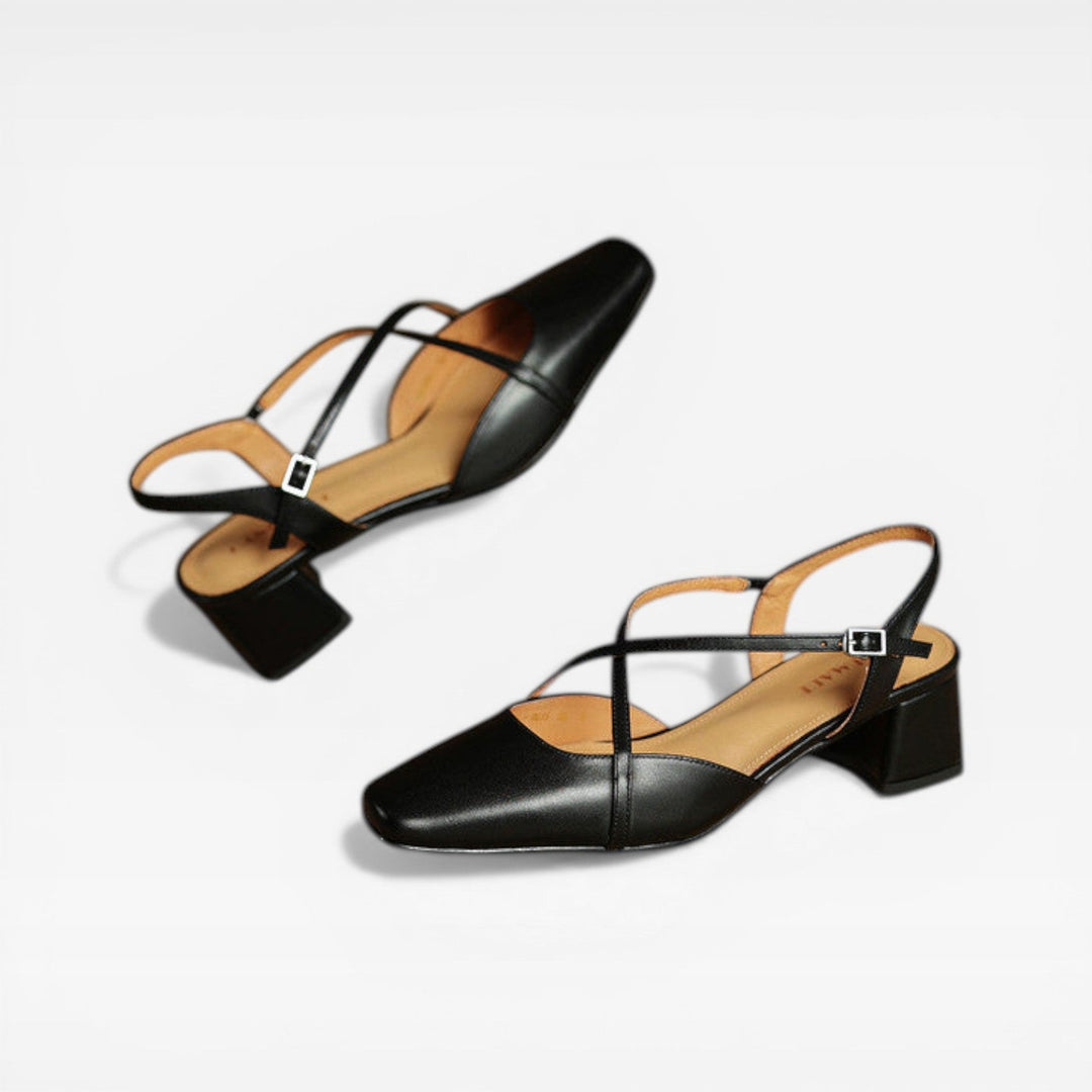 Leather Block-Heel Closed-Toe Womens Slingbacks, Buckle