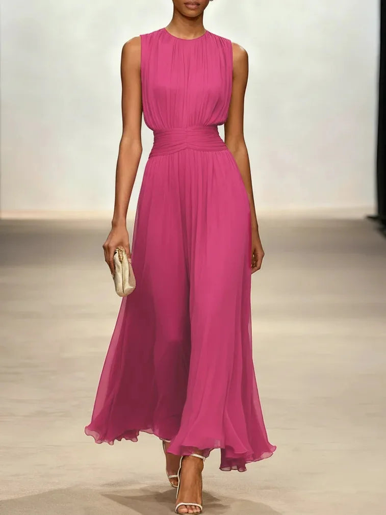 Pleated Sleeveless Flowy Womens Maxi Dress, Occasion