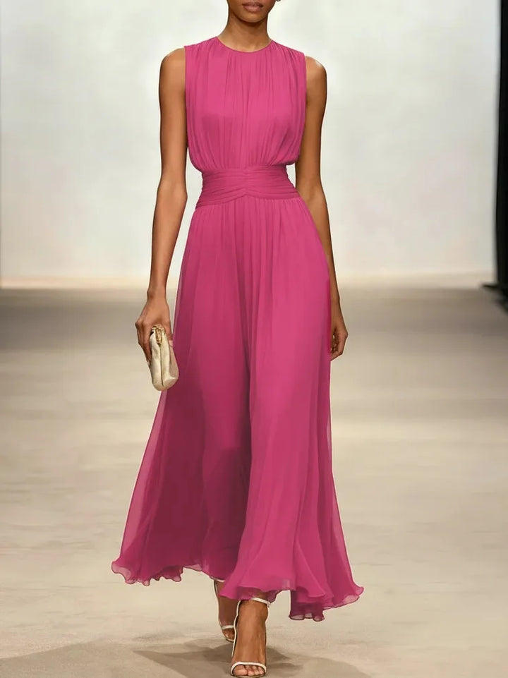 Pleated Sleeveless Flowy Womens Maxi Dress, Occasion