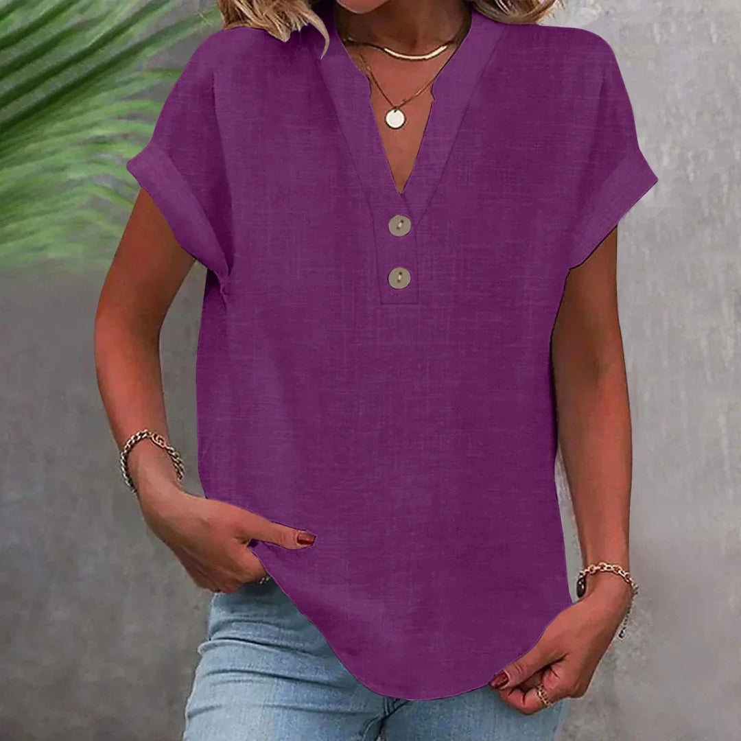 Linen V-Neck Womens Top, Relaxed Breathable Summer