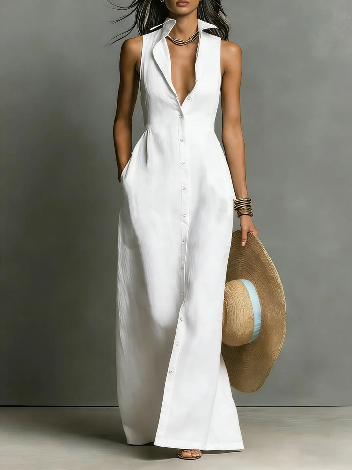Sleeveless Tailored Lapel Womens Shirt Dress, Fitted