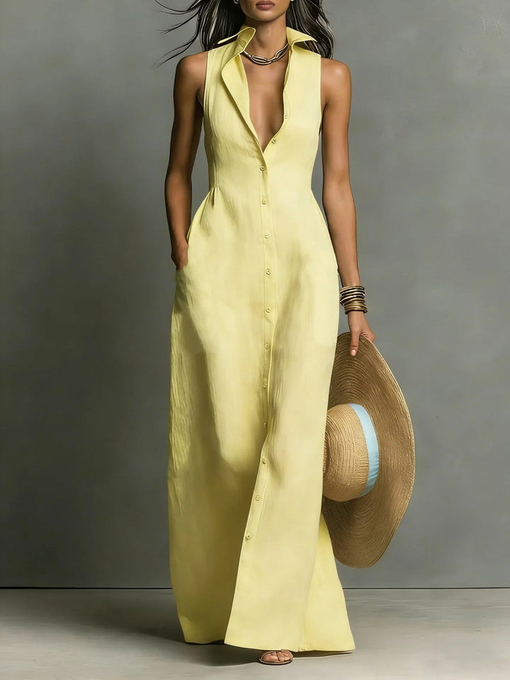 Sleeveless Tailored Lapel Womens Shirt Dress, Fitted