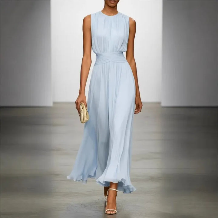 Pleated Sleeveless Flowy Womens Maxi Dress, Occasion