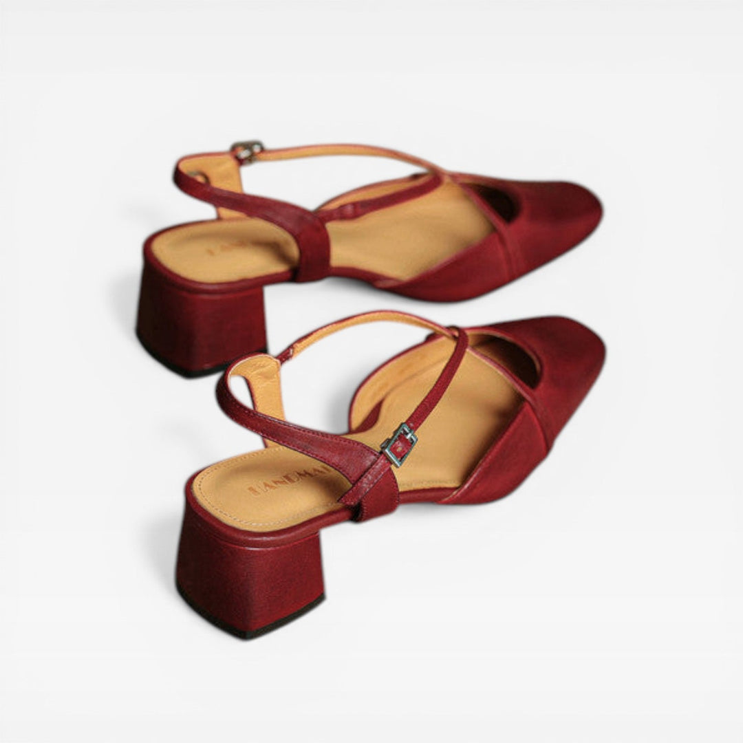 Leather Block-Heel Closed-Toe Womens Slingbacks, Buckle